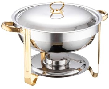 Dexinhdh Chafing Dishes per Set da Buffet, Portavivande E Scaldavivande Rotondi in Acciaio Inossidabile con Base, Design Staccabile, Temperatura Costante A Lunga Durata(Gold,Without Hook)