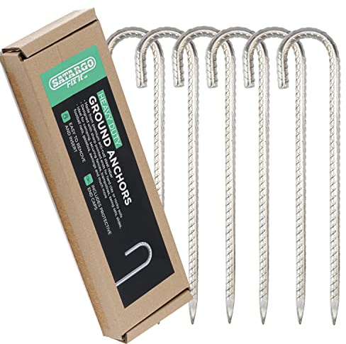Satargo Strapazierfähige Zeltheringe aus verzinktem Stahl für harte Böden – 30,5 cm Metall-Heringe für Zelte, Trampolin, Pavillon, 10 mm dick, Metall-Erdspieße, Anker, Heringe mit Silikon-Endkappen (12)