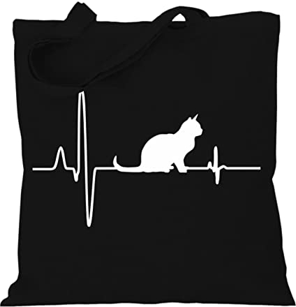 Stoffbeutel Jutebeutel Lange Henkel mit Spruch Katzenliebhaber Herzschlag