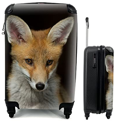 MuchoWow© Koffer Handgepäck Trolley Rollkoffer Kleine Reisekoffer mit 4 Rollen - Fuchs - Porträt - Schwarz - Cabin Size < 55x40x23 & 55x40x20 cm - Fotokoffer - Kabinenkoffer - Boardgepäck