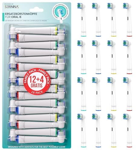 SERININA Ricambi Spazzolini Elettrici Oral B | Compatibili Oral-b | Ricambio Spazzolino Elettrico Oral-b | 12+4 Testine Omaggio