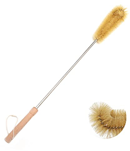 UPTALY 61 cm extra Lange Bürste, Gebogene Borstenbürste mit Griff aus Buchenholz, biegsame Waschbürste, mit Edelstahlstange, für hohe Flaschen, Gallonen-Wasserkrüge, große Gefäße, Blumentöpfe