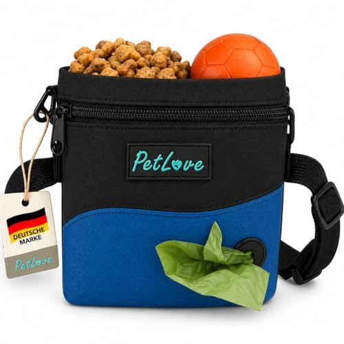 PetLove Leckerlibeutel für Hunde • Futterbeutel mit Magnetverschluss • Inklusive Kotbeutelspender & verwendbar als Bauchtasche • Türkis