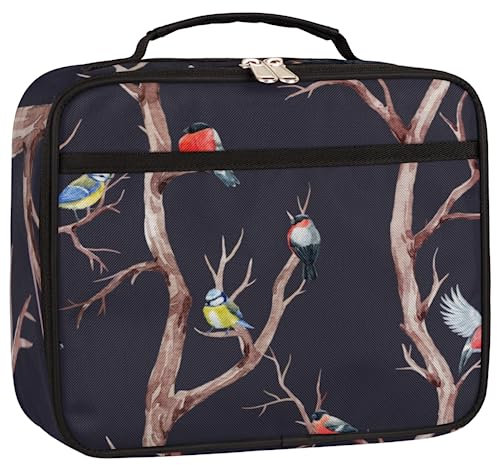 Lonchera aislada pequeña con diseño de pájaro animal, bolsa de almuerzo reutilizable negra, contenedor térmico de comida para mujeres, hombres, trabajo, picnic