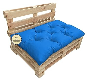 Palettenauflage UV-beständig Palettenkissen Schaumflocken Palettenpolster Palettenmöbel Palettensofa Rückenlehne Sitzkissen Seitenkissen Set viele Größen und Farben Sitzkissen 120x60x12 Blau