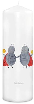 Mr. & Mrs. Panda Wachskerze Sternzeichen Zwilling 29 x 8 cm XL - Geschenk, Zwillingsschwester, Zwillingsbruder, Glückskäfer, Kommunionskerze, Grosse Kerze, Geburtstagskerze, Hochzeitskerze, Zwillinge