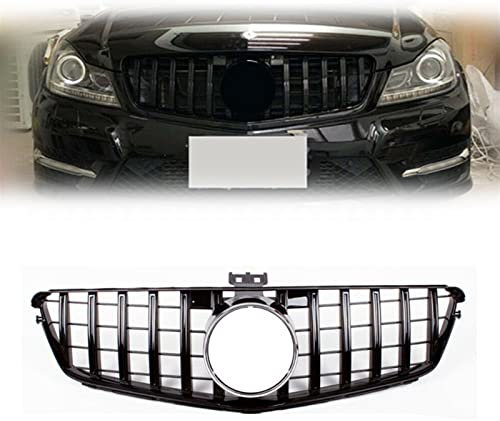 WMTCNC Kühlergrille Kühlergrill Grill Schwarz/Silber Auto Obere Stoßstange Haube Mesh Kit Für Benz C-Klasse W204 2008.7-2013 C200 C250 C300 C180 GT (Color : Schwarz)