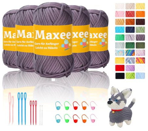 Maxee 5X50g Dickes Garn Baumwolle zum Häkeln, Chunky Häkelgarn für Anfänger, Kein Geteiltes Häkeln Amigurumi Wolle, Klobiges Baumwollgarn Einfaches Strickgarn zum Häkeln Stricke