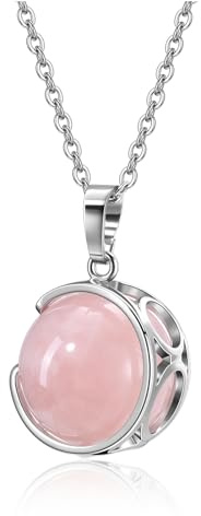 Jovivi Healing Crystal Natural Stone 18mm Rotatable Gemstone Ball Pendant Necklace Women Reiki Spiritual Jewellery Gifts for Her Christmas Birthday