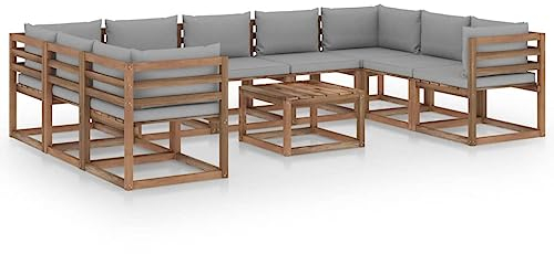 BUKSCYJS Schaukelstuhl,TerassenmöBel AußEn,Campingstuhl10-Tlg. Garten-Lounge-Set Mit Grauen Kissengeeignet FüR Garten, Terrasse, Wohnzimmer, BüRo, Outdoor