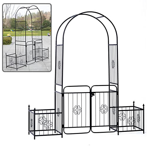 Rosenbogen Torbogen Rankhilfe Gartenbogen aus Metall, Pergola-Laube, Torbogen, Eingangsbogen, Laubengitter mit Tür und Pflanzkorb, B 114 x H 210 x 52 cm, für verschiedene Kletterpflanzen, Brautparty-