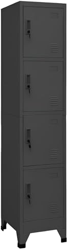 Hochwertiger Büroschrank abschließbar Schwarz aus Metall | Aktenschrank mit 4 Fächern 180x38x45 cm | Metallschrank Anthrazit