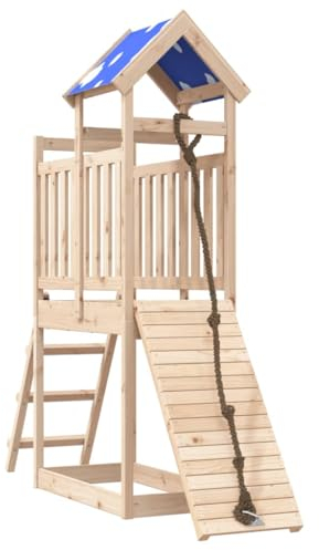 vidaXL Spielturm, Klettergerüst mit Kletterwand Seil Leiter, Kinder Kletterturm Spiel-Zubehör für Garten, Holz Spielplatz Spielhaus, Massivholz Kiefer