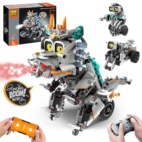 Technik Roboter Kinder für Jungen, 3-IN-1 Technik Bauspielzeug mit App-Fernsteuerung,Dinosaurier/Motorrad/Roboter Programmierbares Bauspielzeug für Kinder,Geschenke für Jungen und Mädchen ab 6+ Jahren