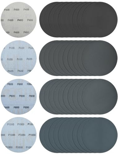 125mm Hook and Loop Sanding Disc, 40Pcs Wet/Dry Sanding Pad Assorted 400/600/800/1000 Grit, 5Inch Silicon Carbide Flocking Sandpaper for Car Metal Mirror Jewelry Polishing
