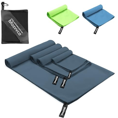 Mozvvco Mikrofaser Handtuch 4er Set, 160x80cm Groß Badetuch + 2er 80x40cm Sporthandtuch + 40x30cm Microfaser Handtücher, Reisehandtuch Schnelltrocknend Mikrofaser Strandtuch für Schwimmen