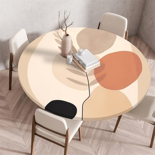 Odot Waschbare Elastische Runde Tischdecke 3D Druck Anti-Tear Wischbare rutschfeste Rund Tischdecken Abwaschbar Abwischbar Tischtuch für Dekoration Kaffee Garten Party (80cm,Nordic)