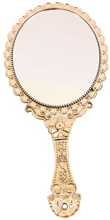 minkissy Handspiegel Kosmetikspiegel Vintage Barock Design mit Langem Griff Tragbarer Schminkspiegel Hochauflösende Spiegeloberfläche Robust für Damen Make Up Haarschnitt Frisuren Unterwegs Roségold