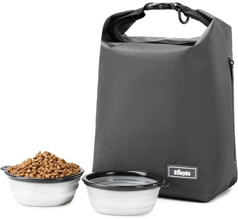 SFIUYDS Travel Dog Food Container Pet Food Storage Bag Containers 2PCS Collapsible Travel Dog Bowls Waterproof Camping Storage Essentials Kibble Carrier 20L Easy to Clean (Grey, Large)