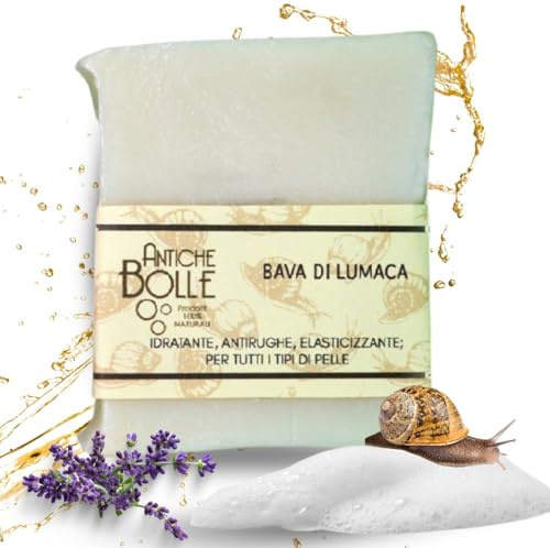 Antiche Bolle - Sapone Solido Naturale alla Bava di Lumaca e Olio d’Oliva con Lavanda, Citronella, Geranio - Sapone Mani Viso e Corpo dalle Proprietà Elasticizzanti per Pelle Secca e Matura - 100g