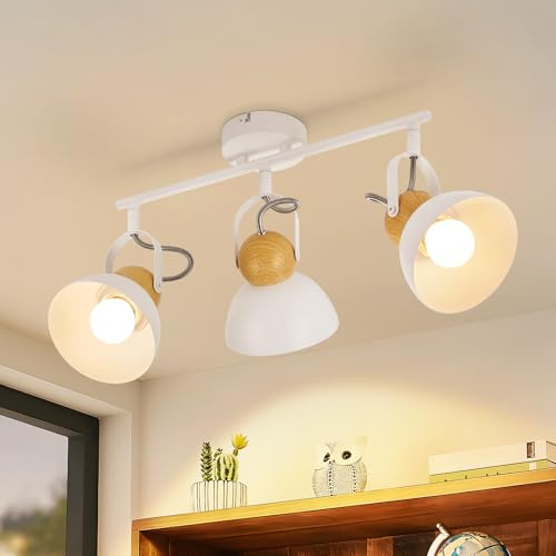 ZMH Vintage Deckenstrahler Weiß 3 Flammig E27 350° Metall Küchenlampe | Schwenkbar 350° Grad Metall Industrial Innen Deckenleuchte Flur Küche Eingang Wohnzimmer Schlafzimmer Weiß
