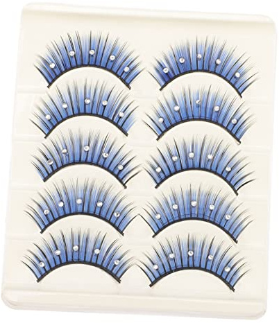 IWOWHERO 5 Paar Farbige Strasswimpern Künstliche Wimpern für Dramatisches Augen Make Up Cosplay Wimpern Faser Einfach Anzubringen