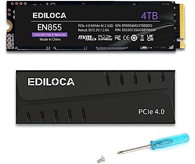 Ediloca EN855 SSD 4TB NVMe SSD M.2 mit Kühlkörper,Gaming für PS5, Laptop und Desktop PC, SSD Festplatte PCIe Gen4, bis zu 7400 MB/s, 3D NAND TLC, Internes Solid State Drive