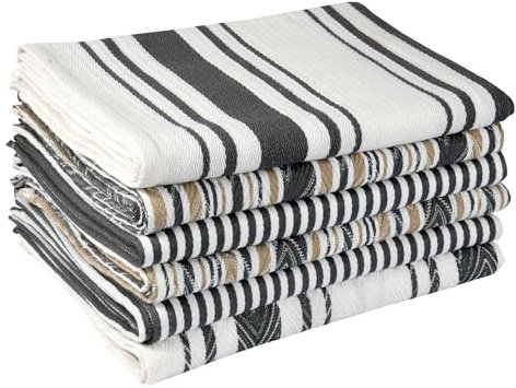 DRAPES & DECOR Pack of 5-Grey Cotton Tea Towels for Kitchen Crafted With 100% Cotton, Extra Large Kitchen Tea Towels Lint Free, Soft and Absorbent Dish Towel For Drying Dishes (50x70cm)-300GSM