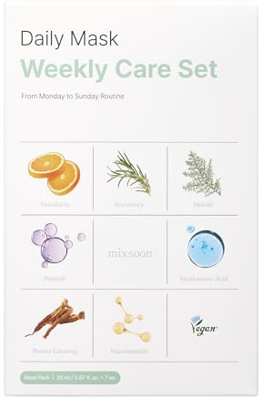 mixsoon Lot de 7 masques quotidiens et soins hebdomadaires en tissu coréen doux pour soins de la peau