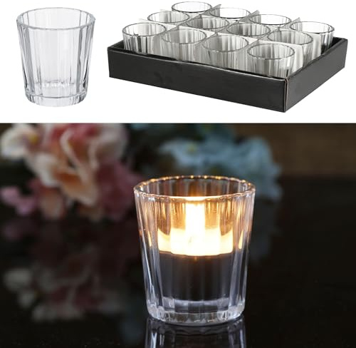 12 x kleine Windlichter aus Glas H 6 cm - Teelichtgläser klein Set | Teelichthalter aus Glas 12er Set - Tischdeko kleine Windlichtgläser