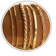 Tewiky Bracelets for Women, 14K Gold Chain Bracelet Stacking Set