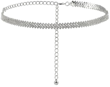 UEIOAVL Cinture da donna, 1 cintura sottile in strass argento vita sottile regolabile per abito da sera accessori da sposa catena di diamanti elegante cintura in metallo (argento)