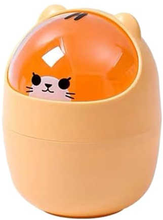 Kleiner Tischmülleimer mit Deckel - Desktop Abfalleimer für Büro, Wohnzimmer & Kinderzimmer, platzsparend, Cartoon-Katzen-Design, leicht zu reinigen (D)