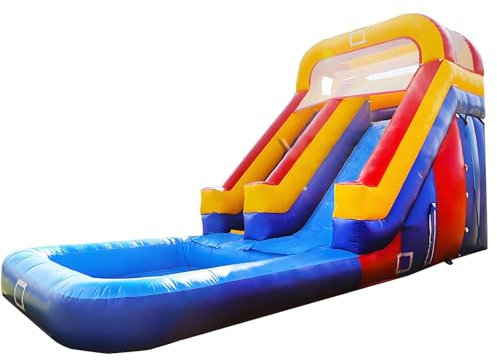 Toboggan Aquatique Gonflable en Maille PVC avec Souffleur 450W Utilisation Sèche ou Humide Chateau Gonflable Piscine Pliable Idéal pour Jardin Centre Commercial