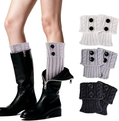 phnydreg 3 Pairs Boot Cuffs Knitted Twist Boot Toppers Warmer Socks for Women Boots Sneakers (white, balck, gray)