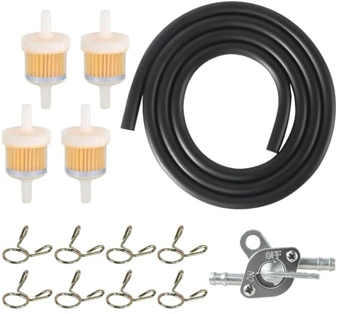 Benzinschlauch Kit, Benzin Kraftstofffilter Inline Benzinfilter Kit für Auto Motorrad, Motorrad Gas Kraftstofffilter inkl 6mm Benzinfilter 1m Benzinschlauch 8 Schlauchschellen und Ventil