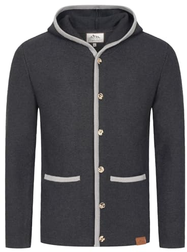 Steigenhöfer Strickjacke Herren mit Kapuze - Cardigan für Männer - Max - Trachtenjacke zum Oktoberfest Outfit - Hornoptik Knöpfe - hoher Traditionelle Trachtenweste - Anthrazit - XL
