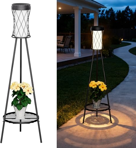 OUSFOT Lampe Solaire Exterieur avec USB sur Pied, Étanche Eclairage Exterieur Solaire avec Trois Réglages de Température de Couleur, lampadaire Luminaire Extérieur pour Terrasse Jardin Cour de Plantes