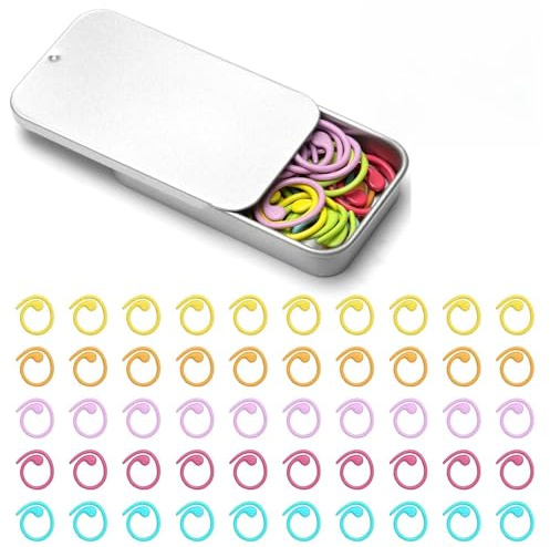 WOKICOR 60 Pezzi Marcatori per Maglieria, Marcapunti Uncinetto Metallo, Segnapunti Uncinetto a Spirale, Segnapunti Maglia, Anelli per Lavori a Maglias con Scatola per Fai da Te per progetti DIY