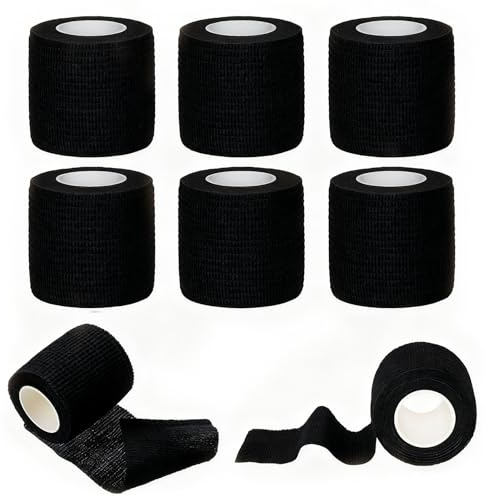 Bandage Autoadhésif, 8 Pièces (2.5cm x 4.5m) Ruban Adhésif Auto-Adhésif élastique,Rouleau de Bandage pour Machine de Tatouage Grip,pour Gonflement Des Chevilles, Sports, Animaux,Noir
