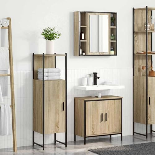 Frdhee Mobile Con Lavabo Lavatoio Moderno, Set di mobili per il bagno 3 pcs Marrone 60 x 30 x 60 cm Mobiletti Bagno per Articoli Da Toilette, Vanity Area Di Lavaggio