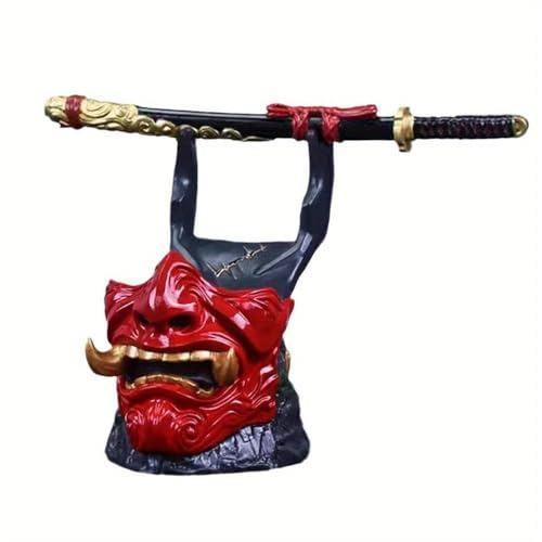 Mamarmot Gaming Controller Stand, Japanese Samurai Warrior Mask And Sword Design Gamepad Holder, Retro War-Themed Resin Sculpture, Desktop Display Organizer (Samurai Mask)
