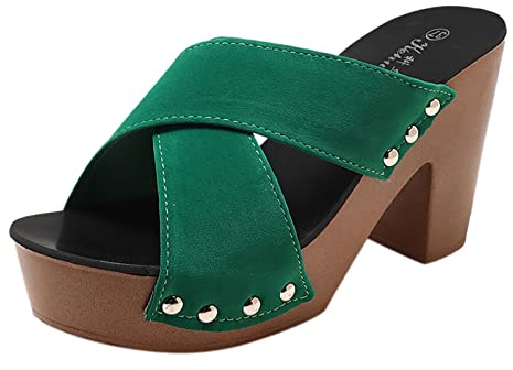 YIzdegg sandaler dam med klack – sandaletter, platå, kilklack, halkfria sommarskor, öppna tår, sandaletter, båge, stöd, klackskor, ergonomiska hands, fria slip-in-sandaler, Grön, 38