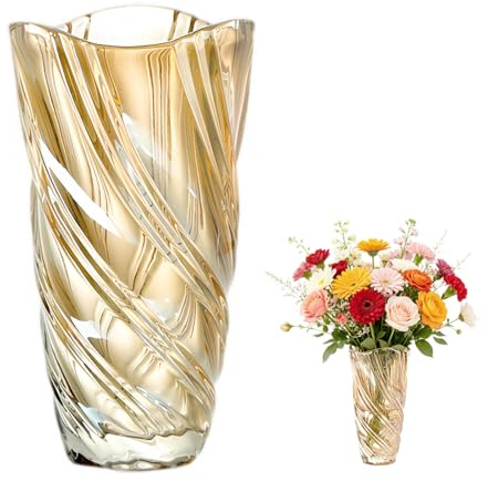 Modern 24cm High Crystal Glass Flower Vase - Handmade Nordic Minimalist Design for Home Decor, Table Centerpiece for Living Room, Dining Room & Office - Perfect Wedding & Housewarming Gift