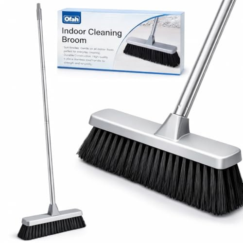 Indoor Cleaning Broom With Soft Dust Catching Bristles And Long Handle For Effortless Sweeping Modern Grey Design Safe For All Indoor Floors And Daily Home Use