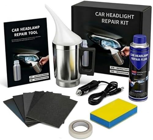 Dujuanus Kit Professionale per Il Ripristino dei Fari, Kit Rinnova Fari Auto Polimero Liquido, per Riparazione Ingiallimento/Graffio/Sfocatura/Ossidazione (200ml Set)