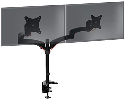 Duronic Monitor Arm Stand DM452 | Double PC Desk Mount | Solid Steel | Height Adjustable | For Two 15-27 LED LCD Screens | VESA 75/100 | 8kg Per Screen | Tilt -90°/-45°, Rotate 360°