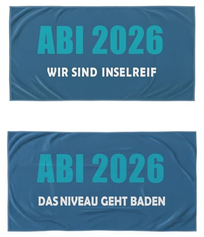 jilda-tex Abistrandtuch 90x180 cm Abihandtuch Strandtuch Strandtuch Abi 2025 Abitur (Das Niveau geht Baden blau)