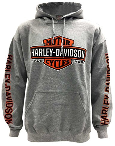 Harley-Davidson Men's Bar & Shield Logo Pullover Hooded Sweatshirt, Gray (XL)