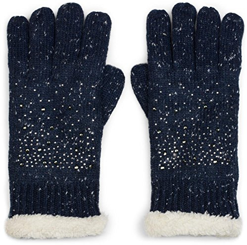 styleBREAKER warme Handschuhe mit Strass und Fleece, Winter Strickhandschuhe, Damen 09010010 | Elastischer Bund für 16-21 cm Handumfang (Größe 6-8). Gewebe aus 65% Polyacryl und 35% Wolle, funkelndes Glitzer-Detail.